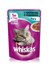 Whiskas для кошек рагу с кроликом и индейкой 85 гр.